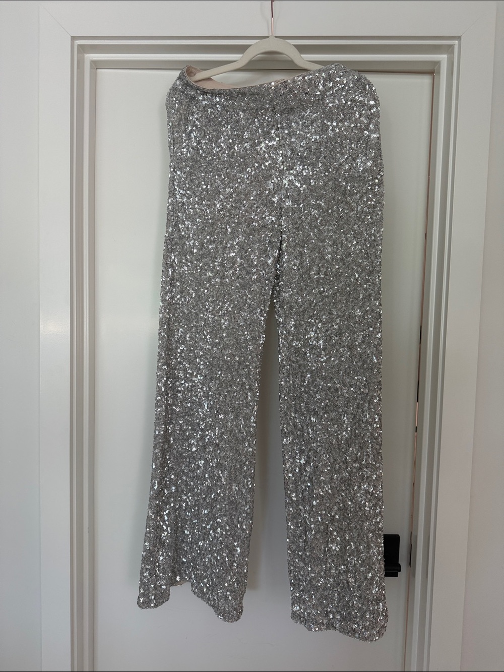Alice + Olivia Silver Sequin Wide-Leg Trousers BNWT
